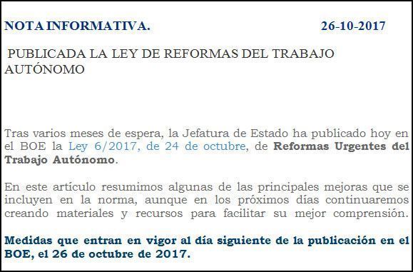 MUY IMPORTANTE: REFORMA LEGISLACIÓN AUTÓNOMOS